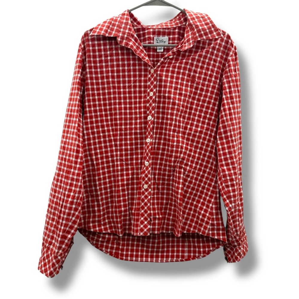 Lilly Pulitzer‎ Vintage White Label Button Down Shirt Women’s Size 12 Red Plaid